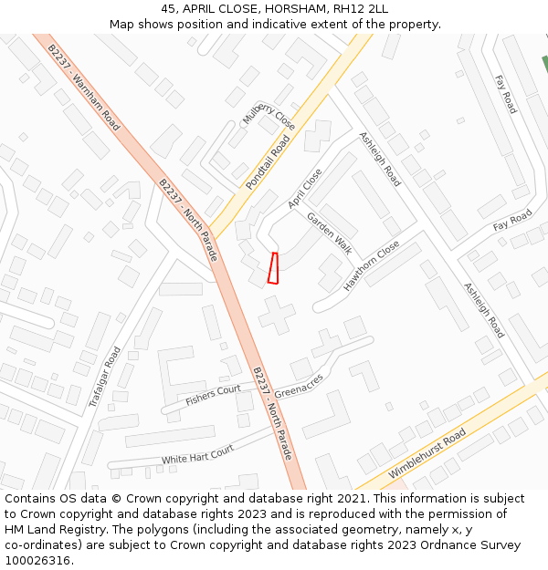45, APRIL CLOSE, HORSHAM, RH12 2LL: Location map and indicative extent of plot