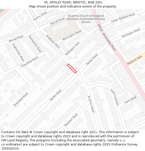 45, APSLEY ROAD, BRISTOL, BS8 2SN: Location map and indicative extent of plot