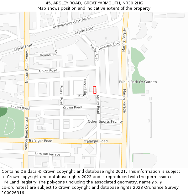 45, APSLEY ROAD, GREAT YARMOUTH, NR30 2HG: Location map and indicative extent of plot