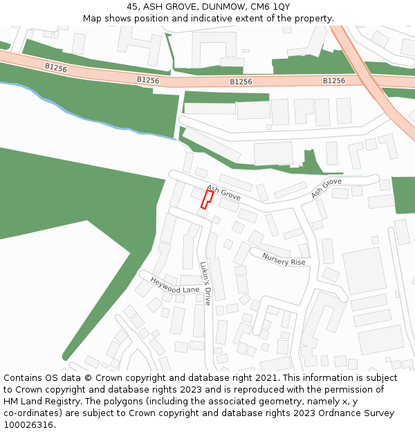 45, ASH GROVE, DUNMOW, CM6 1QY: Location map and indicative extent of plot