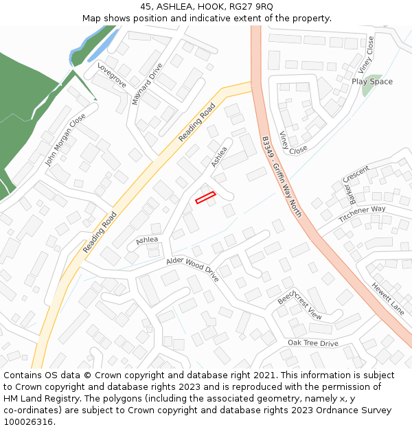 45, ASHLEA, HOOK, RG27 9RQ: Location map and indicative extent of plot