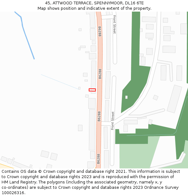 45, ATTWOOD TERRACE, SPENNYMOOR, DL16 6TE: Location map and indicative extent of plot