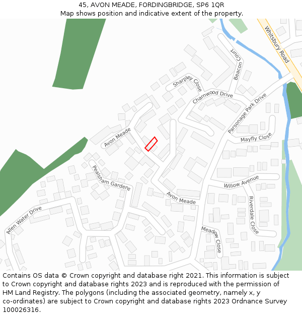 45, AVON MEADE, FORDINGBRIDGE, SP6 1QR: Location map and indicative extent of plot