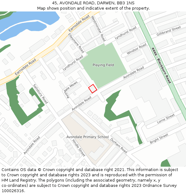 45, AVONDALE ROAD, DARWEN, BB3 1NS: Location map and indicative extent of plot