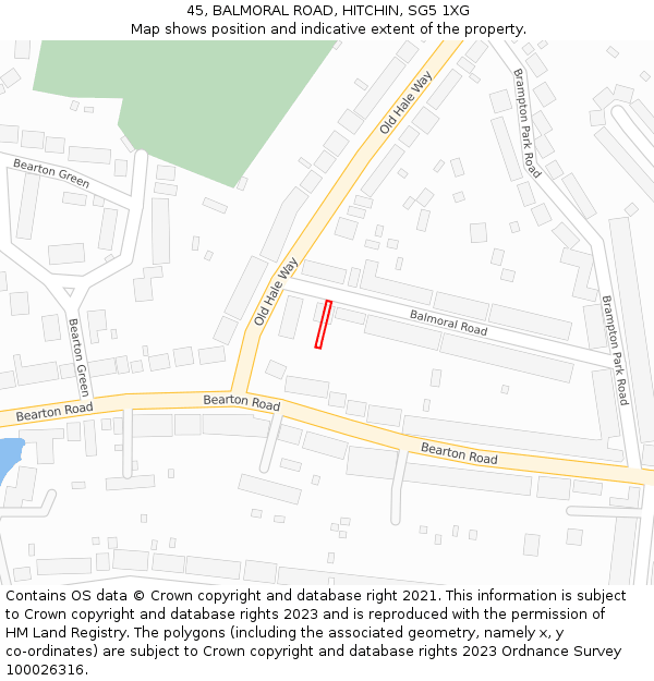 45, BALMORAL ROAD, HITCHIN, SG5 1XG: Location map and indicative extent of plot