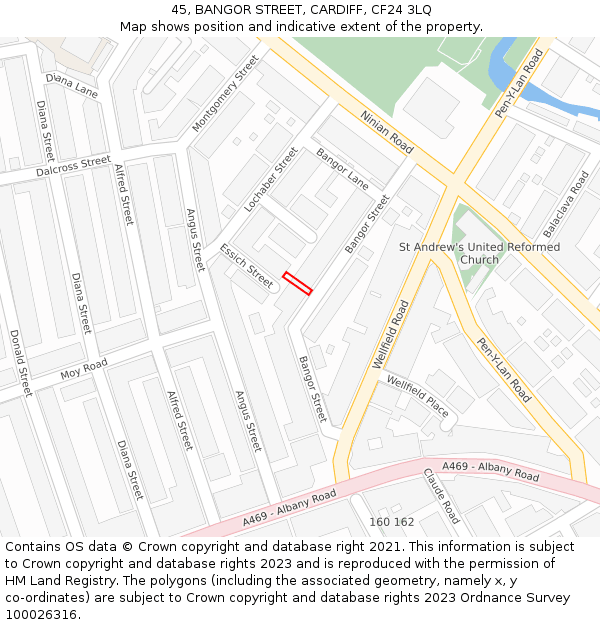 45, BANGOR STREET, CARDIFF, CF24 3LQ: Location map and indicative extent of plot