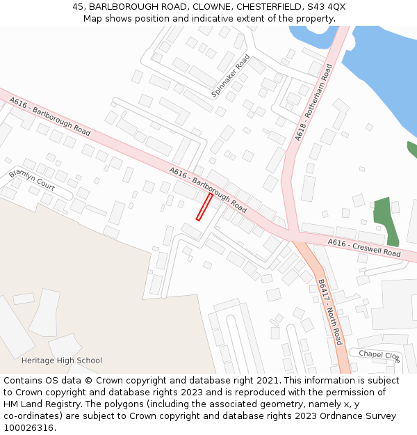 45, BARLBOROUGH ROAD, CLOWNE, CHESTERFIELD, S43 4QX: Location map and indicative extent of plot