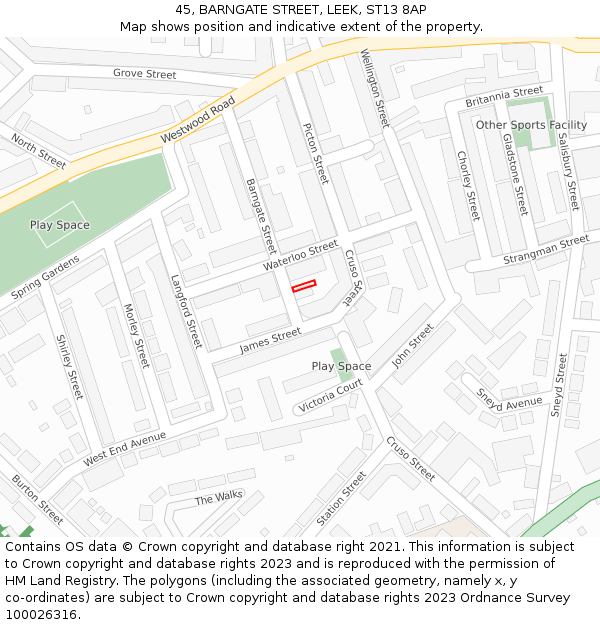 45, BARNGATE STREET, LEEK, ST13 8AP: Location map and indicative extent of plot
