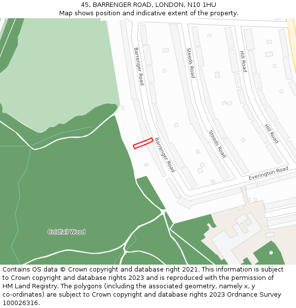 45, BARRENGER ROAD, LONDON, N10 1HU: Location map and indicative extent of plot