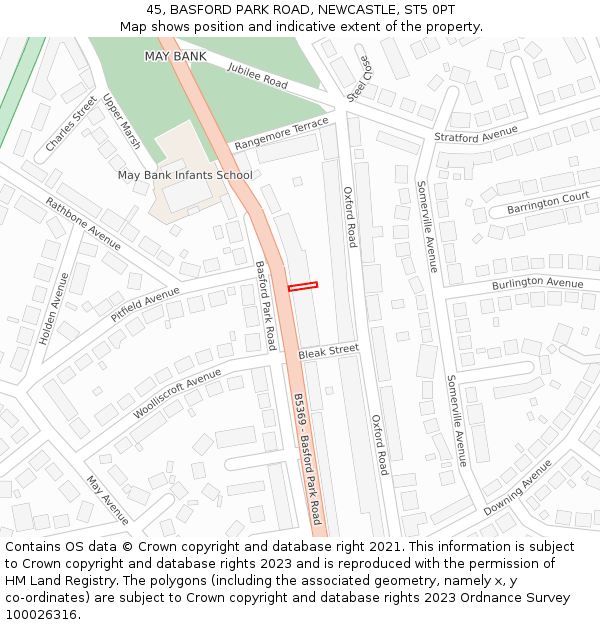 45, BASFORD PARK ROAD, NEWCASTLE, ST5 0PT: Location map and indicative extent of plot