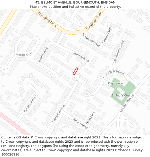 45, BELMONT AVENUE, BOURNEMOUTH, BH8 0AN: Location map and indicative extent of plot