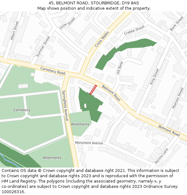 45, BELMONT ROAD, STOURBRIDGE, DY9 8AS: Location map and indicative extent of plot
