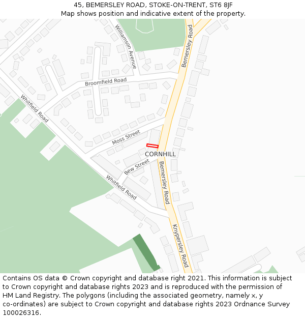45, BEMERSLEY ROAD, STOKE-ON-TRENT, ST6 8JF: Location map and indicative extent of plot