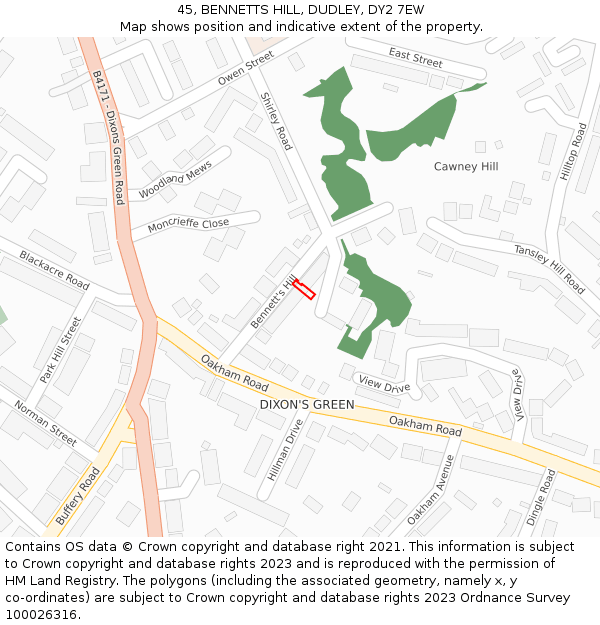 45, BENNETTS HILL, DUDLEY, DY2 7EW: Location map and indicative extent of plot