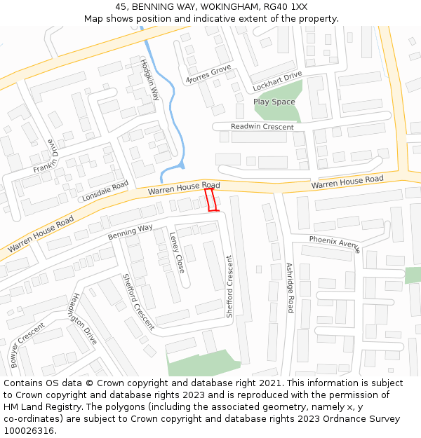 45, BENNING WAY, WOKINGHAM, RG40 1XX: Location map and indicative extent of plot