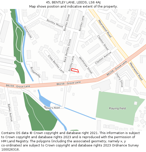 45, BENTLEY LANE, LEEDS, LS6 4AJ: Location map and indicative extent of plot
