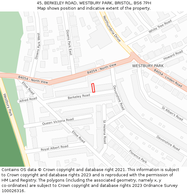 45, BERKELEY ROAD, WESTBURY PARK, BRISTOL, BS6 7PH: Location map and indicative extent of plot