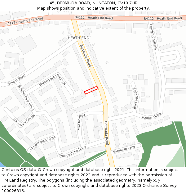 45, BERMUDA ROAD, NUNEATON, CV10 7HP: Location map and indicative extent of plot
