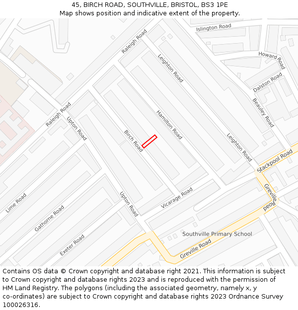 45, BIRCH ROAD, SOUTHVILLE, BRISTOL, BS3 1PE: Location map and indicative extent of plot