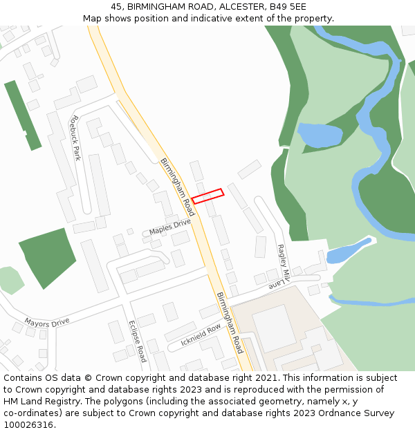 45, BIRMINGHAM ROAD, ALCESTER, B49 5EE: Location map and indicative extent of plot