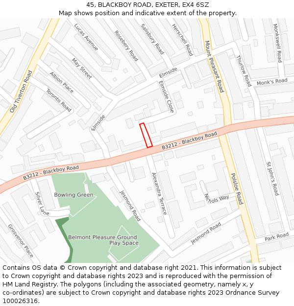 45, BLACKBOY ROAD, EXETER, EX4 6SZ: Location map and indicative extent of plot