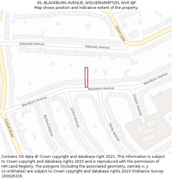 45, BLACKBURN AVENUE, WOLVERHAMPTON, WV6 9JP: Location map and indicative extent of plot