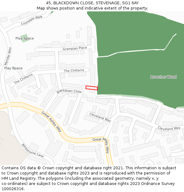 45, BLACKDOWN CLOSE, STEVENAGE, SG1 6AY: Location map and indicative extent of plot