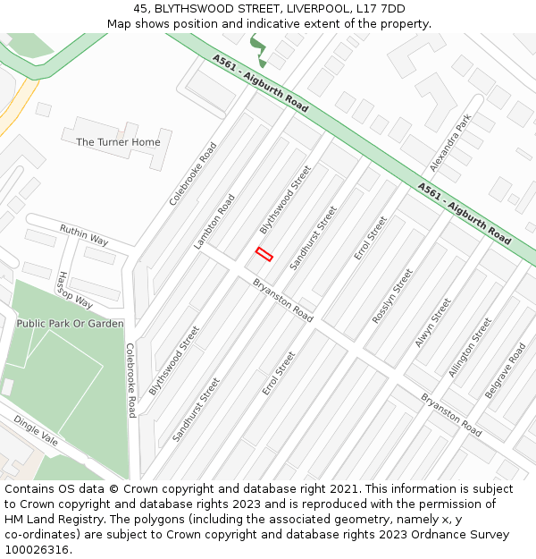 45, BLYTHSWOOD STREET, LIVERPOOL, L17 7DD: Location map and indicative extent of plot