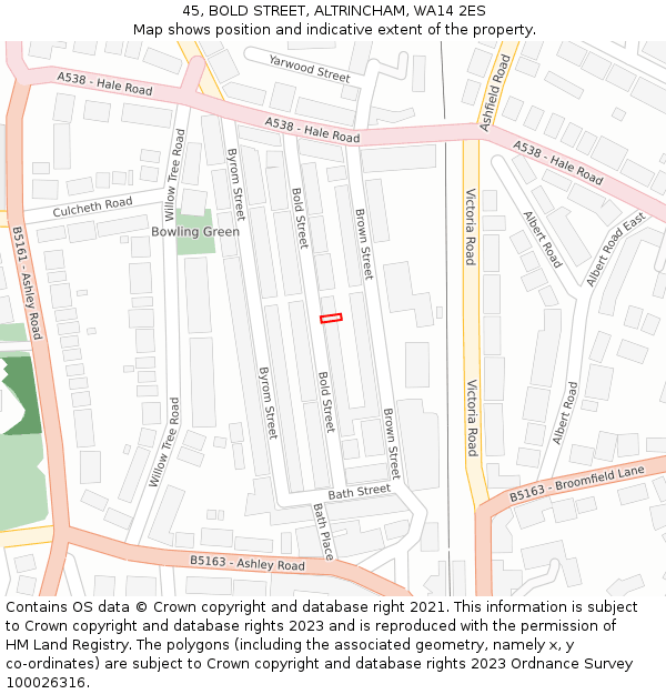 45, BOLD STREET, ALTRINCHAM, WA14 2ES: Location map and indicative extent of plot