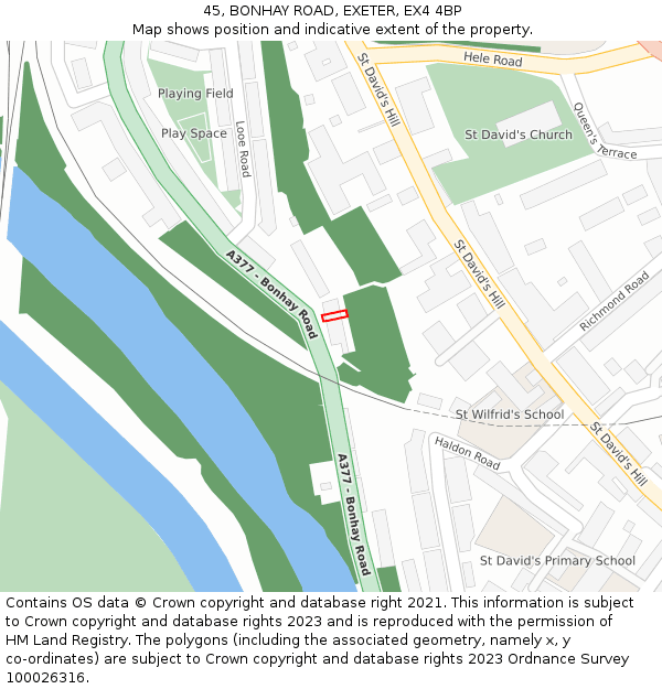 45, BONHAY ROAD, EXETER, EX4 4BP: Location map and indicative extent of plot