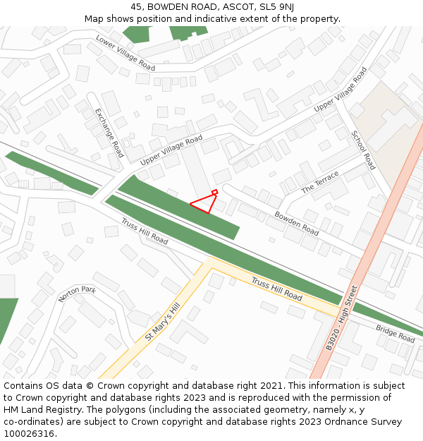 45, BOWDEN ROAD, ASCOT, SL5 9NJ: Location map and indicative extent of plot