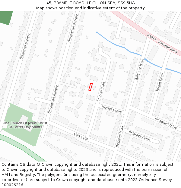 45, BRAMBLE ROAD, LEIGH-ON-SEA, SS9 5HA: Location map and indicative extent of plot