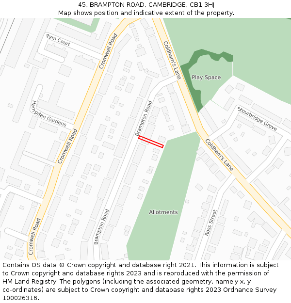 45, BRAMPTON ROAD, CAMBRIDGE, CB1 3HJ: Location map and indicative extent of plot