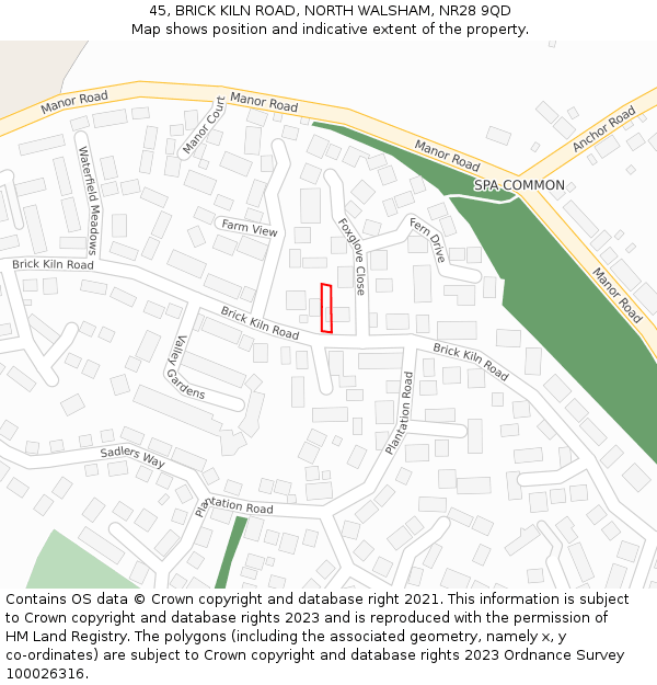 45, BRICK KILN ROAD, NORTH WALSHAM, NR28 9QD: Location map and indicative extent of plot