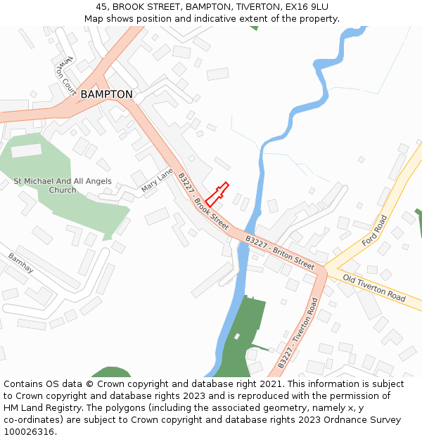 45, BROOK STREET, BAMPTON, TIVERTON, EX16 9LU: Location map and indicative extent of plot