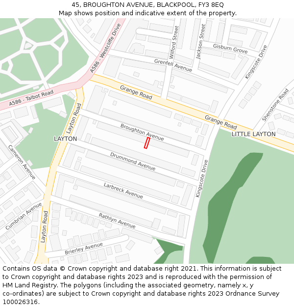 45, BROUGHTON AVENUE, BLACKPOOL, FY3 8EQ: Location map and indicative extent of plot