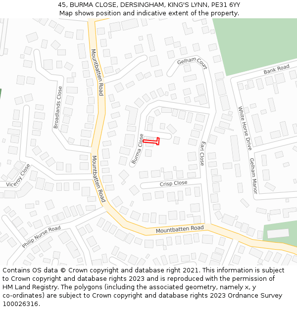 45, BURMA CLOSE, DERSINGHAM, KING'S LYNN, PE31 6YY: Location map and indicative extent of plot
