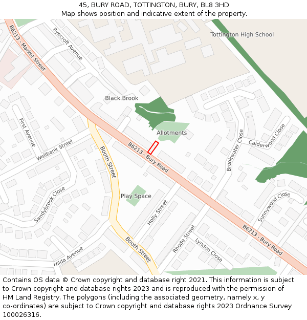 45, BURY ROAD, TOTTINGTON, BURY, BL8 3HD: Location map and indicative extent of plot