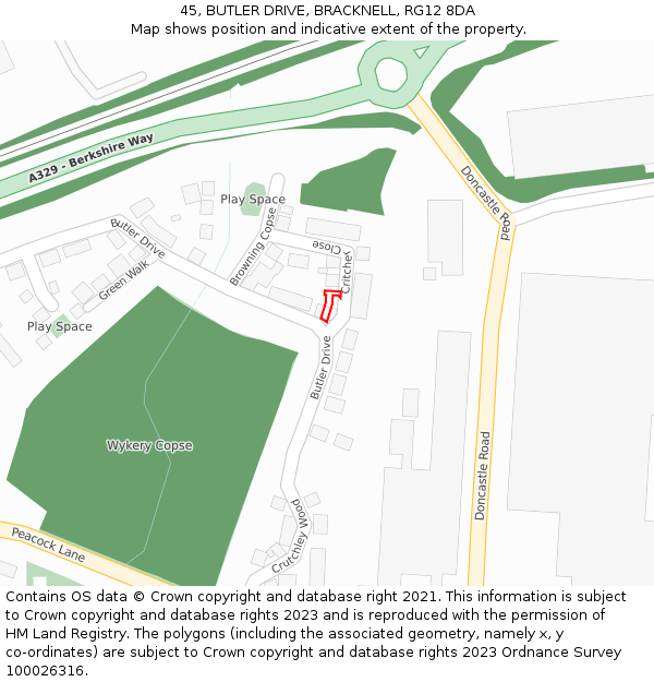 45, BUTLER DRIVE, BRACKNELL, RG12 8DA: Location map and indicative extent of plot