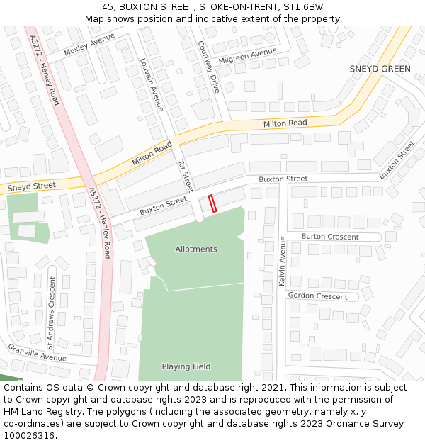 45, BUXTON STREET, STOKE-ON-TRENT, ST1 6BW: Location map and indicative extent of plot
