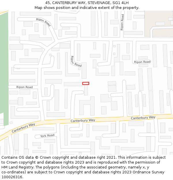 45, CANTERBURY WAY, STEVENAGE, SG1 4LH: Location map and indicative extent of plot