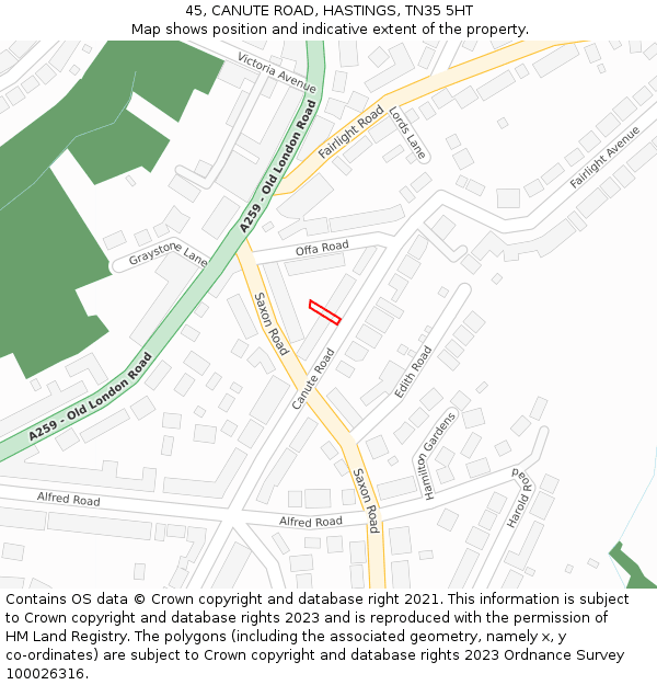 45, CANUTE ROAD, HASTINGS, TN35 5HT: Location map and indicative extent of plot