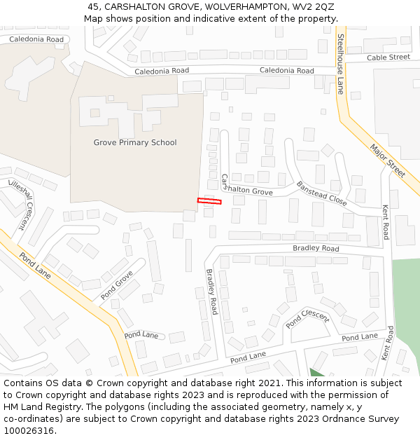 45, CARSHALTON GROVE, WOLVERHAMPTON, WV2 2QZ: Location map and indicative extent of plot