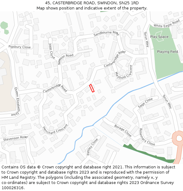 45, CASTERBRIDGE ROAD, SWINDON, SN25 1RD: Location map and indicative extent of plot
