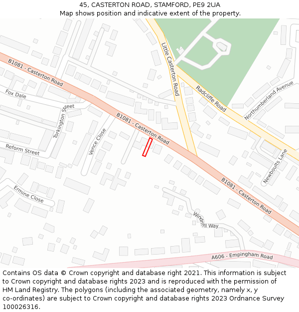 45, CASTERTON ROAD, STAMFORD, PE9 2UA: Location map and indicative extent of plot