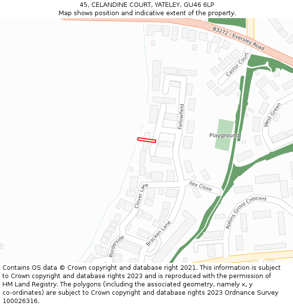 45, CELANDINE COURT, YATELEY, GU46 6LP: Location map and indicative extent of plot