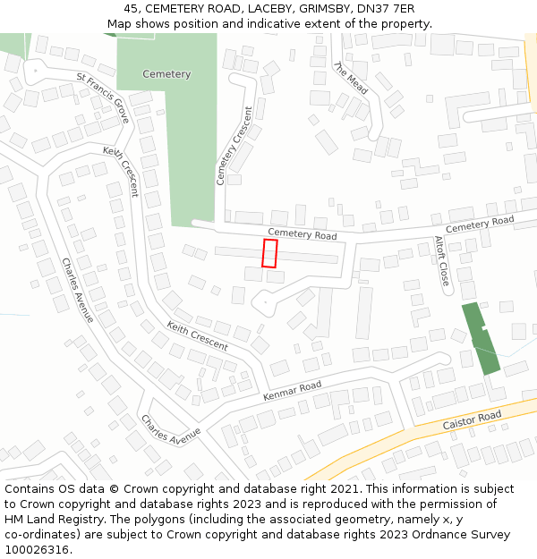 45, CEMETERY ROAD, LACEBY, GRIMSBY, DN37 7ER: Location map and indicative extent of plot