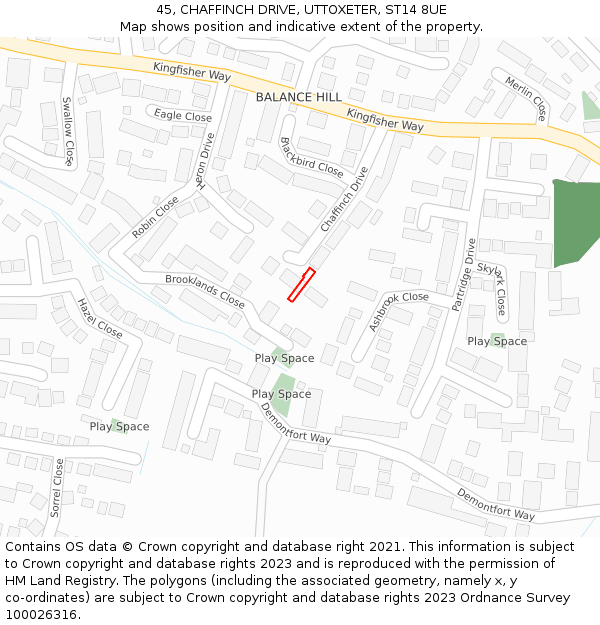 45, CHAFFINCH DRIVE, UTTOXETER, ST14 8UE: Location map and indicative extent of plot