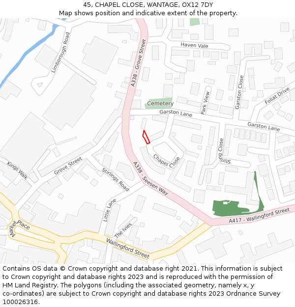 45, CHAPEL CLOSE, WANTAGE, OX12 7DY: Location map and indicative extent of plot