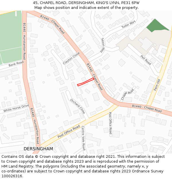 45, CHAPEL ROAD, DERSINGHAM, KING'S LYNN, PE31 6PW: Location map and indicative extent of plot